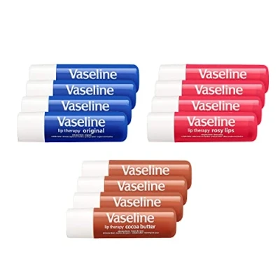 Image of Vaseline Lip Therapy Stick with Petroleum Jelly Balm Set Collection Original Rosy Lips Cocoa Butter, Pack of 12