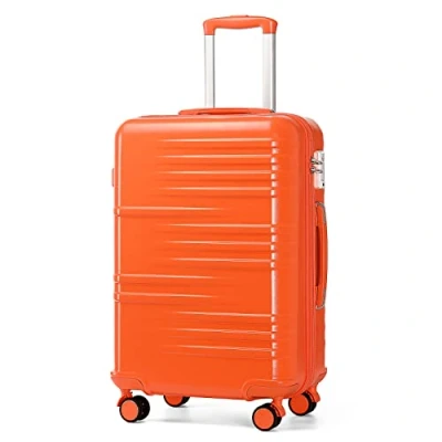 Image of British Traveller Medium Size Suitcase Durable PC Hard Shell Luggage Lightweight Check in Hold with 4 Spinner Wheels TSA Lock YKK Zipper(24&quot;, 64cm Orange)