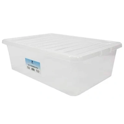 Image of VSL 5 x 32 Litre Underbed Plastic Storage Box Clear with Black Lid Cheap