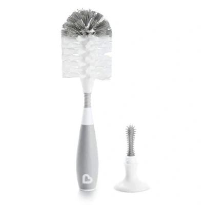 Image of Munchkin Bristle Bottle Cleaner Brush Water with Built In Teat Deluxe Baby Brushes for Cleaning Freestanding Easy Grip Handle Dishwasher Safe Grey