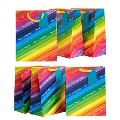 Image of UK Greetings Multipack of 6 Large Gift Bags with Tags for Him/Her/Friend Rainbow Design, 266mm x 330mm 139mm