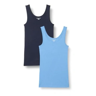 Image of Amazon Essentials Women&#039;s Slim fit Tank, Pack of 2, Blue/Navy, S