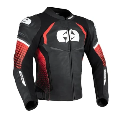 Image of Oxford Men&#039;s Nexus 1.0 Leather Motorcycle Jacket, Black/Red, XXXXL