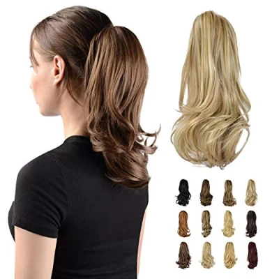 Image of Sofeiyan 13&quot; Ponytail Extension Long Curly Clip in Claw Hair Natural Looking Synthetic Hairpiece for Women,Light Ash Brown &amp; Bleach Blonde