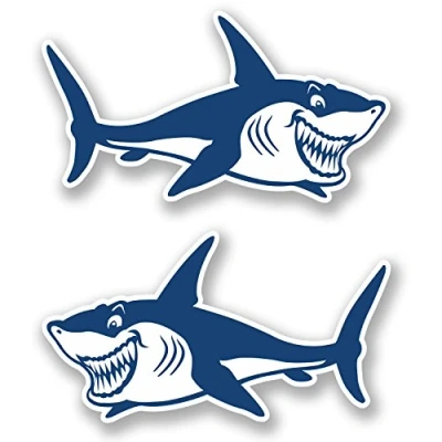 Image of 2 x 10cm Great White Shark Vinyl Sticker Bike Laptop Car Helmet Fun Kids #5105 (10cm Wide 5.5cm Tall)