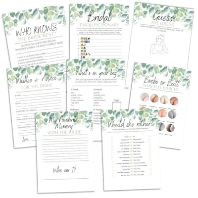 Image of Hen Party Games 80 Game Pack 8 for Each 10 Guest Bridal Shower/Hen Botanical/Eucalyptus Design Night Do
