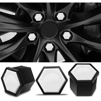 Image of Biomar Labs 16pcs Wheel Nut Covers 4 pcs Locking Bolt Caps Universal Removal Tool White Gloss 19mm LB 5