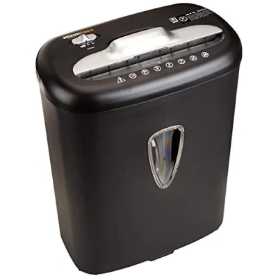 Image of Amazon Basics 7 8 Sheet Cross Cut Paper and Credit Card Shredder with 15.5L Bin for Business &amp; Home Office Use Reverse Function, Black
