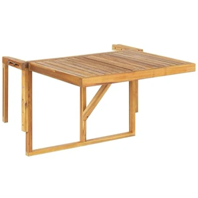 Image of Balcony Hanging Rail Table Solid Light Acacia Wood Folding 60 x 55 cm Udine
