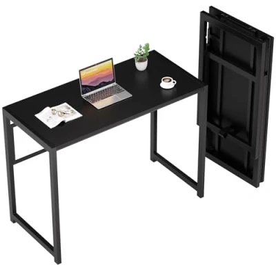 Image of GreenForest Folding Desk For Small Spaces No Assembly, 100 CM Computer Home Office, Space Saving Foldable Table Study Writing Office Desk,Black