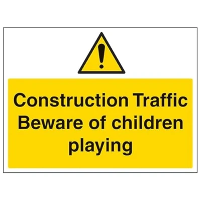 Image of V Safety Construction Traffic, Beware Of Children Warning Sign 400mm x 300mm 1mm Rigid Plastic
