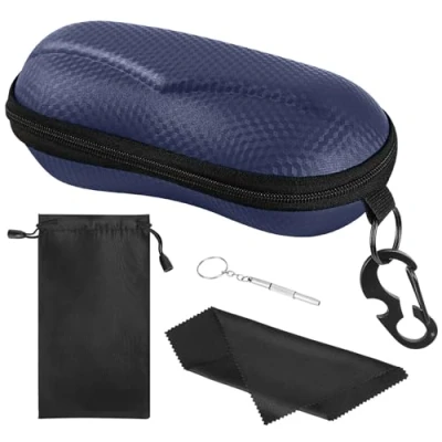 Image of MoKo EVA Semi Hard Shell Sunglasses Case, Unisex Anti scratch Protective Eyeglasses Storage Case Eyewear Holder with Metal Hanging Hook Mini Screwdriver for Men Women, Indigo