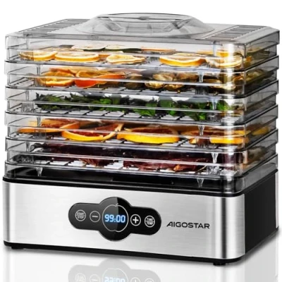 Image of Aigostar 5 Tier Food Dehydrator, 240W Dryer Machine with 99 H Timer, 35 70℃ Temperature Adjustable and LED Display for Drying Fruit, Meat, Vegetable, Jerky Pet Treat, BPA Free Crispy 12YXA