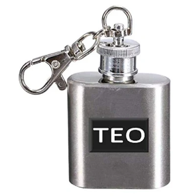 Image of Name Hip Flask 1oz Personalised Keyring Teo