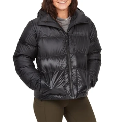 Image of Marmot Women&#039;s Guides down Hoody F22, Lightweight jacket, warm winter puffy, water repellent quilted coat, windproof functional packable outdoor jacket with hood, Black, XL