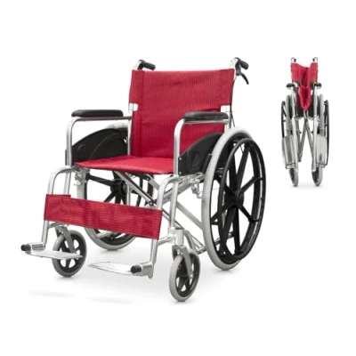 Image of QUIRUMED Aluminium Folding Wheelchair with Brakes, Lightweight, Footrest, Seat 46 cm, Anatomical Hoop, for Elderly, Disabled