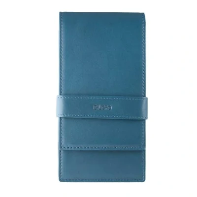 Image of DiLoro Leather Quad Pen Case Pencil Pouch Holder for Four Fountain Ballpoint Rollerball Pens and Pencils (Nappa Blue)