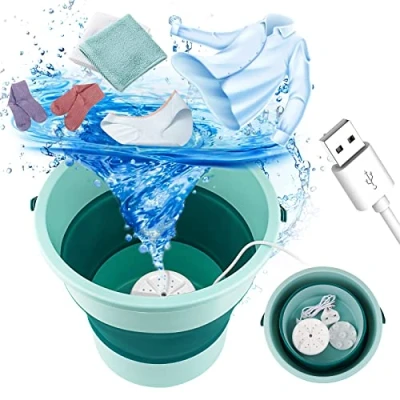 Image of BAOK Mini Washing Machine, 10L Portable Foldable Laundry Tub Machines, Ultrasonic Turbine Washer with USB, Suitable for Home Travel Apartments Dorms Socks Underwear Bra