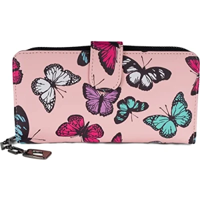 Image of styleBREAKER Ladies Wallet with Colourful Butterfly Pattern, Vintage Design, Zipper, Purse 02040156, Colour:Rose