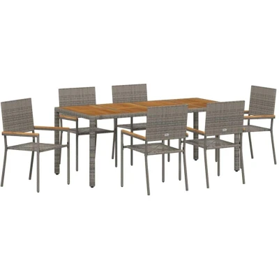 Image of vidaXL 7 Piece Garden Dining Set Grey Poly Rattan