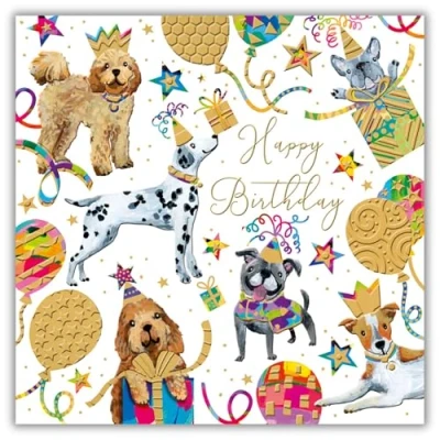Image of Noel Tatt Birthday Card General Dogs, Balloons and Presents Eco Friendly Recyclable