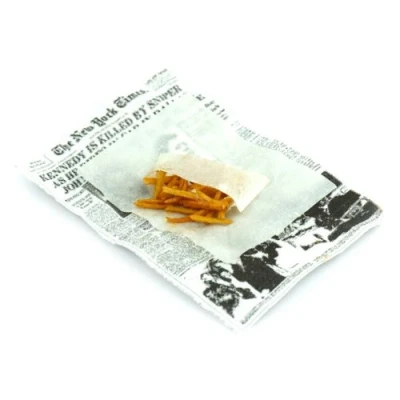 Image of MyTinyWorld Dolls House Miniature Handmade Bag of Chips In Newspaper