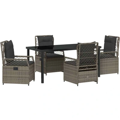 Image of vidaXL 5 Piece Garden Dining Set Grey Poly Rattan