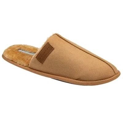 Image of DUNLOP Mens Mule Slippers Soft Faux Suede Fasux Fur Textile Comfy Cosy Slip On Warm Lining Outdoor Sole UK 7 12 (UK, Count Chestnut, 9)