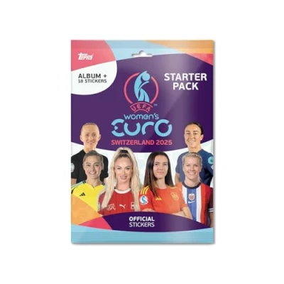 Image of Topps UEFA Women&#039;s Euros 2025 Sticker Collection Starter Pack Contains a 40 Page Album Plus 3 Packets (18 Stickers).