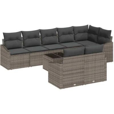 Image of vidaXL 8 Piece Garden Sofa Set with Cushions Black Poly Rattan