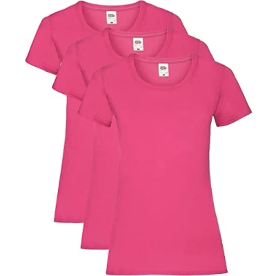 Image of Fruit of the Loom Women&#039;s Valueweight T Shirt 3 Pack, Pink (Fuchsia), 12 (Size: M/12)