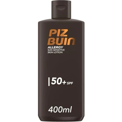 Image of Piz Buin Allergy Lotion SPF 50 (400ml), Sun Cream to Strengthen Skin&#039;s Resilience, Sunscreen with Immediate and Effective UVA/UVB Protection for Sensitive Skin, Sweat &amp; Water Resistant