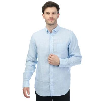 Image of Gant Mens Regular Linen Shirt in Blue Size 2XL