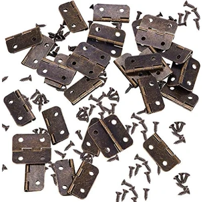 Image of Namvo Small Mini Hinges, 100 Packs Cabinet Drawer Door Chest Butt Hinges Connectors with 400 Pieces 8 Mm Brass Hinge Replacement Screws, Metal for Wooden Jewelry Box (Bronze)