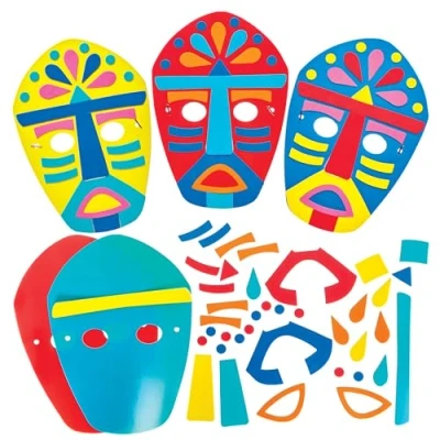 Image of Baker Ross FN013 Tribal Mask Kits Pack of 8, Educational Arts and Crafts Kits, Learning Resources