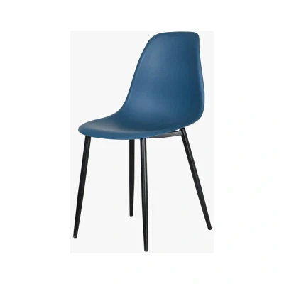 Image of Contemporary Curve Chair, Blue Plastic Seat with Black Metal Legs (Pair)
