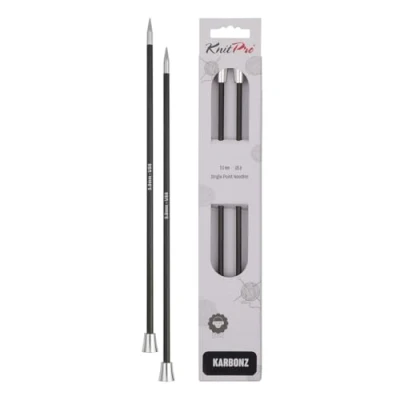 Image of KnitPro Karbonz single pointed needles 25cm 5.00mm 3pcs, Silver,Black