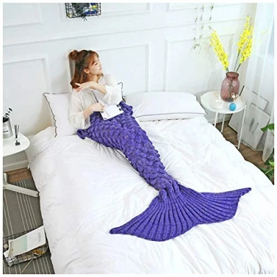Image of YOUCAI Mermaid Tail Blanket for Girls Women, All Seasons Soft And Warm Sleeping Birthday Gifts Purple 2 180x90cm