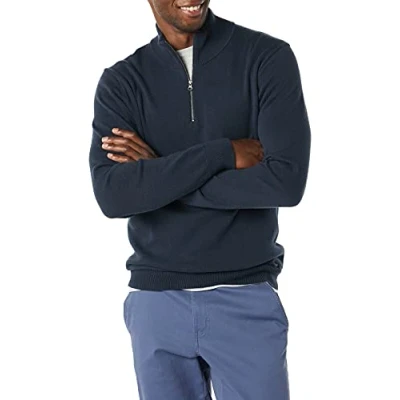 Image of Amazon Essentials Men&#039;s 100% Cotton Quarter Zip Jumper, Navy, M