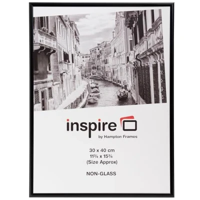 Image of Hampton Frames ALUMINIUM Poster Certificate Photo Frame Acrylic (Non Glass) Black 30x40cm PAAF3040BBLK