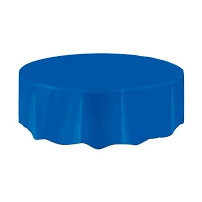 Image of Royal Blue Solid Round Plastic Table Cover (213cm) 1 Count Vibrant &amp; Durable Party Essential for Easy Cleanup and Decoration