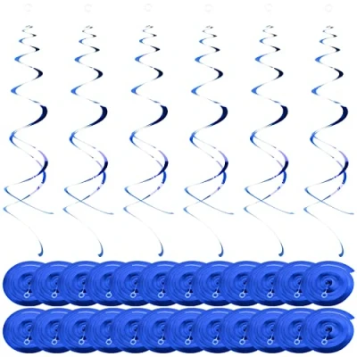 Image of NATUCE 30 Pack Party Foil Swirl Decorations, Hanging Swirls Ceiling Decorations Reusable Spiral Streamers for Birthday Party, Baby Shower, Christmas (Blue)