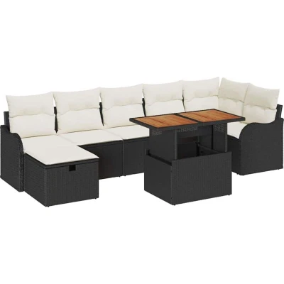 Image of vidaXL 8 Piece Garden Sofa Set with Cushions Black Poly Rattan