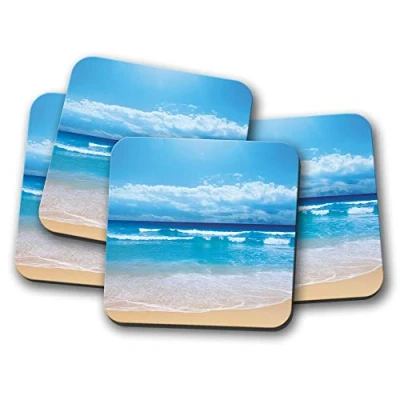 Image of 4 Set Beautiful Beach Scene Coaster Holiday Sand Sea Sunny #8962