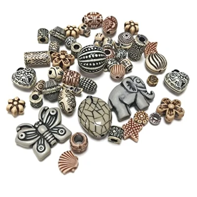 Image of Cream/Black Acrylic Mixed Shape Beads 15mm 31mm Pack of 30g for Jewellery Making, Other Projects &amp; Home Decor