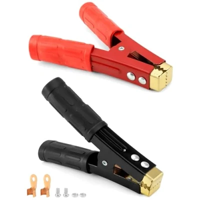 Image of QWORK® 2 PCS 1000A Jump Lead Clamps Heavy Duty Crocodile Clips with Insulating Sheath for Car Truck Battery