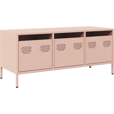 Image of vidaXL TV Cabinet Pink Steel Media Stand with Ample Storage &amp; Adjustable Feet for Living Room/Bedroom 101.5x39x43.5 cm
