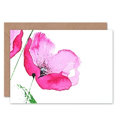Image of Wee Blue Coo Flower Poppy Watercolour Greeting Card With Envelope Inside Premium Quality