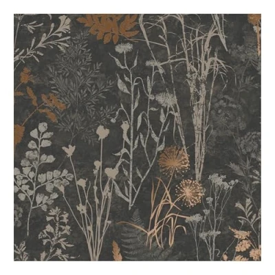 Image of Superfresco Easy Black &amp; Copper Metallic Organics Floral Wallpaper