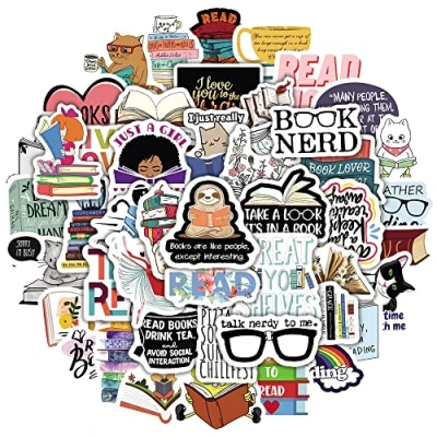 Image of Read Stickers for Laptop (50 PCS),Gift Children Teens Adults Girl Boys,Waterproof Water Bottle,Reading Vinyl Scrapbook,Skateboard,Bike,Phone,Dairy